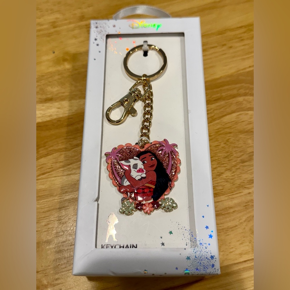 Moana Disney Gold and Pink Bag Accessory/Key Holder Heart Charm New